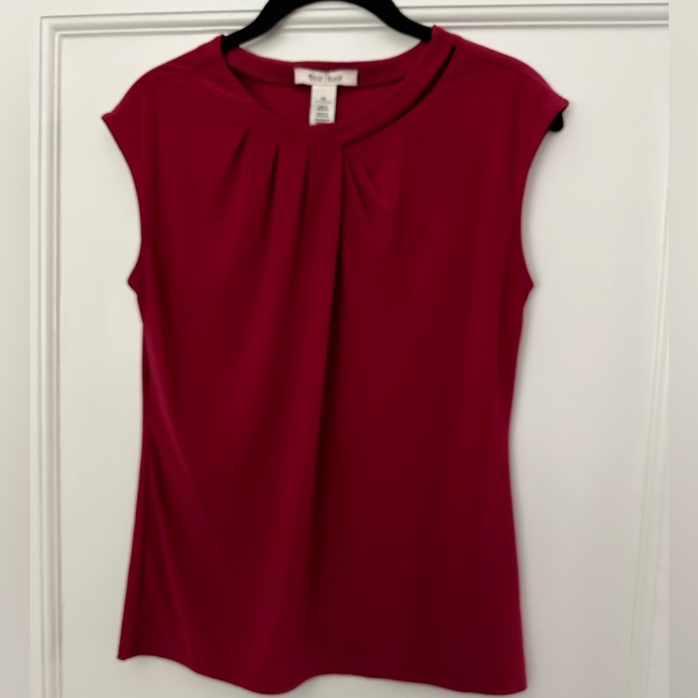 WHBM Burgandy Short Sleeve Pleated Front Lightweight Blouse Women Sz S